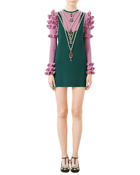 gucci green flora dress|Gucci pleated dress.